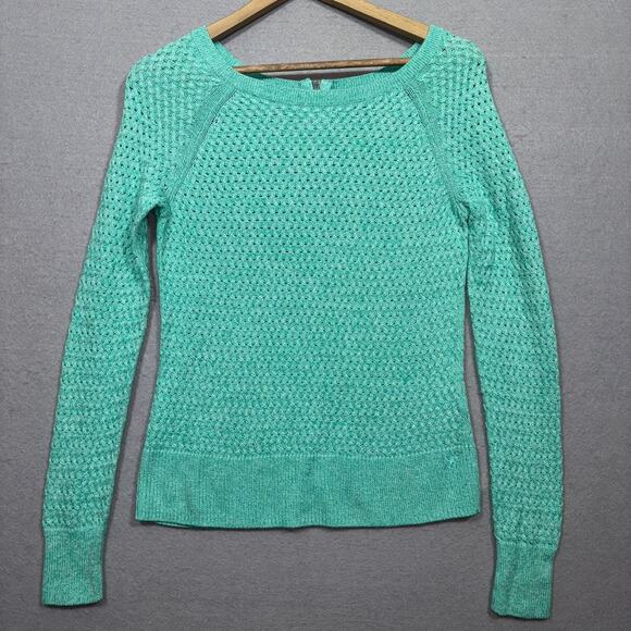 American Eagle Teal Knit Pullover Sweater Small Embroidered Eagle Logo Zip - Picture 1 of 7